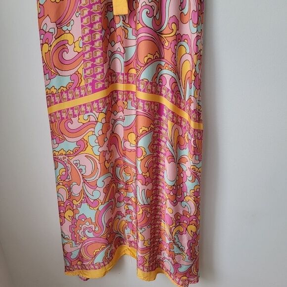 ITALIAN BRAND Colorful Pink Yellow Blue Halter Dress 100% Viscose Size 6 US - Picture 12 of 14